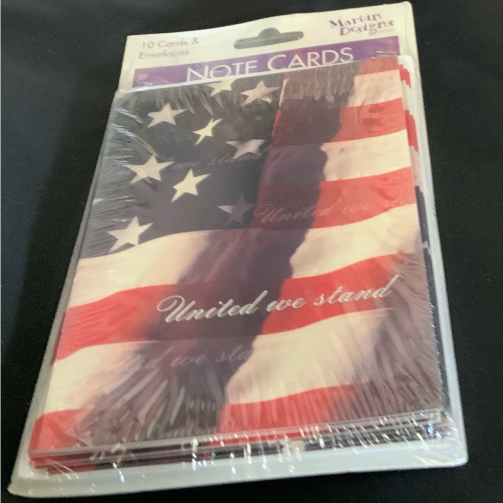 Lot of 3 Martin Designs Patriotic Note Cards & memo pad  - Red, White, and Blue